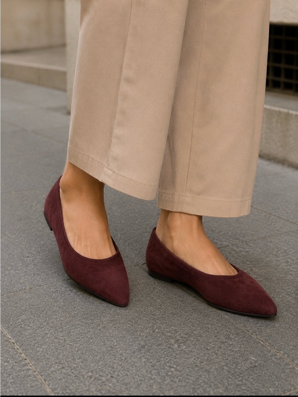 Gianvito Rossi Burgundy Suede Pointed Ballet Flats
